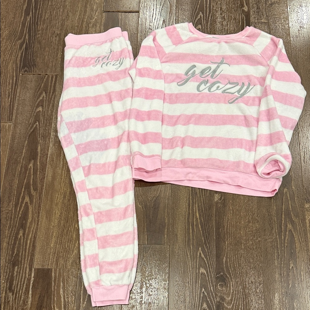 Get Cozy Pink & White Striped Women’s Pajama Set